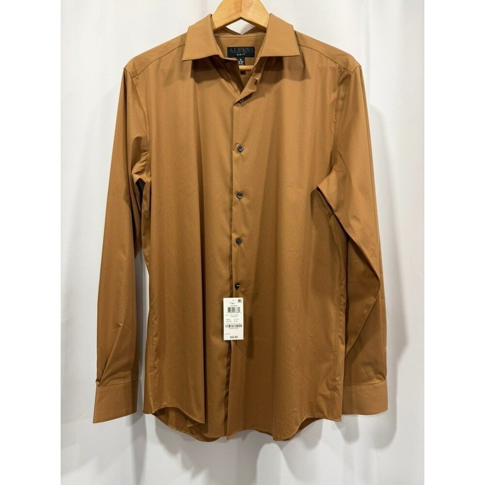 Alfani Men's M 15-15.5 34-35 Slim Fit Dress Shirt Brown Chipmunk 667